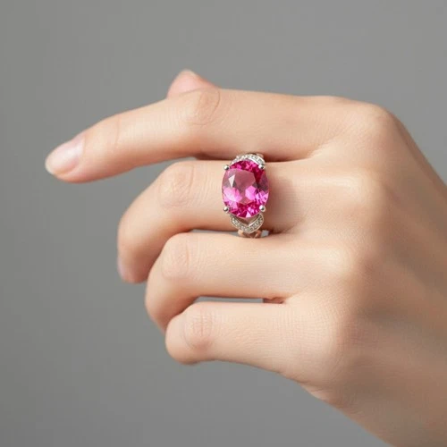 Valentine Gift for Her 925 Silver Luminous Padparadscha Sapphire Rings 6.95Ct