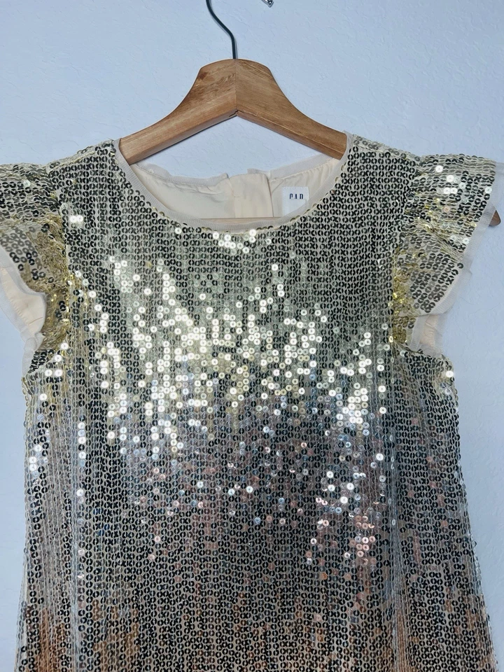 GAP KIDS | Full Sequins Girls Dress Size L Cap Ruffle Sleeves Special Occasion - Image 4 of 4