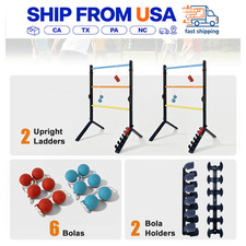 Steel Ladder Toss Game Set With 2 Racks  6 Bolas Score Assembly Free Outdoor