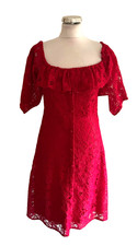 BNWT ZARA RED LACE ON/OFF SHOULDER BUTTON FRONT A-LINE DRESS SIZE M