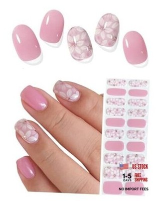 Semi Cured Gel Nail Strips (), Pink Flower, 20 Pcs Gel Nail Wraps, Violet