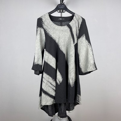 Ralston Damen Schwarz Leinen Lagenlook Tunika Top - Größe S