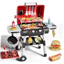 2-Tier Kids BBQ Grill Playset, Toy Grill for Kids, Outdoor Play Food  Black