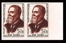 France N°1217 Jean Jaures homme politique 1959 paire Non dentelé ** MNH (Imperf)