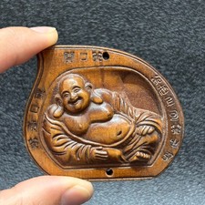 6.5 CM China Exquisite Boxwood Handmade Carved Maitreya Buddha Pendant W276