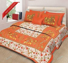Jaipuri Floral Printed Cotton Double Bed Sheet With 2 Pillow Cover 90x100