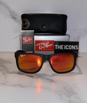 Ray-Ban New Justin RB4165 Red Mirror Lens Polarized Sunglasses 622/6Q 54mm