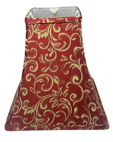VTG Kichler Westwood Red Gold Damask Lamp Shade 10.5"x10" Square Tapered Cover