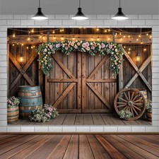 10x8ft Country Wedding Photography Backdrop Rustic Barn Door 10X8FT, Multi1 