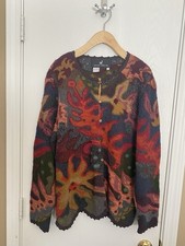 Vintage Peruvian Connection Funky Fantasy Floral Alpaca Cardigan Size L Handmade