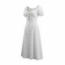 Madewell Eyelet Tie-Front Puff Sleeve White Midi Dress NA5334