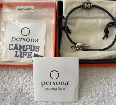 Michigan Wolverines Bracelet 925 Sterling Silver Leather Block M Persona