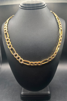 Hollow 10K Yellow Gold Diamond Cut Figaro Chain Necklace 27.9Grams, 29In, 8mm