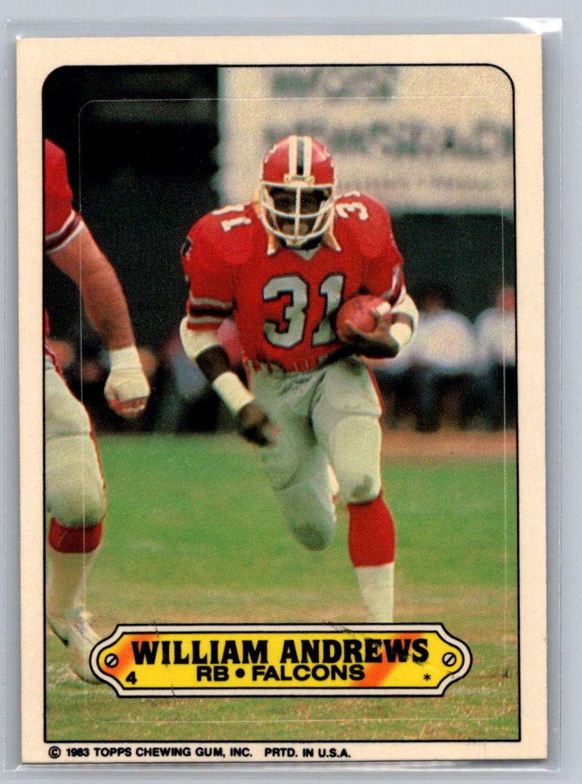 1983 Topps Sticker William Andrews Atlanta Falcons #4 NFL Vintage Football Collectible