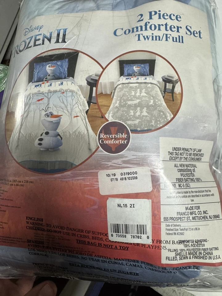 Juego de edredón y farsa reversible doble/completo Frozen 2 Olaf - ropa de cama nueva de Disney Foto 2 de 4