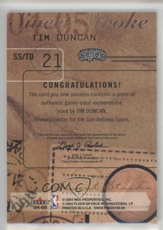 2004-05 Fleer Sweet Sigs Sweet Stroke Retail Jersey Tim Duncan #SS/TD HOF - Image 2 of 2