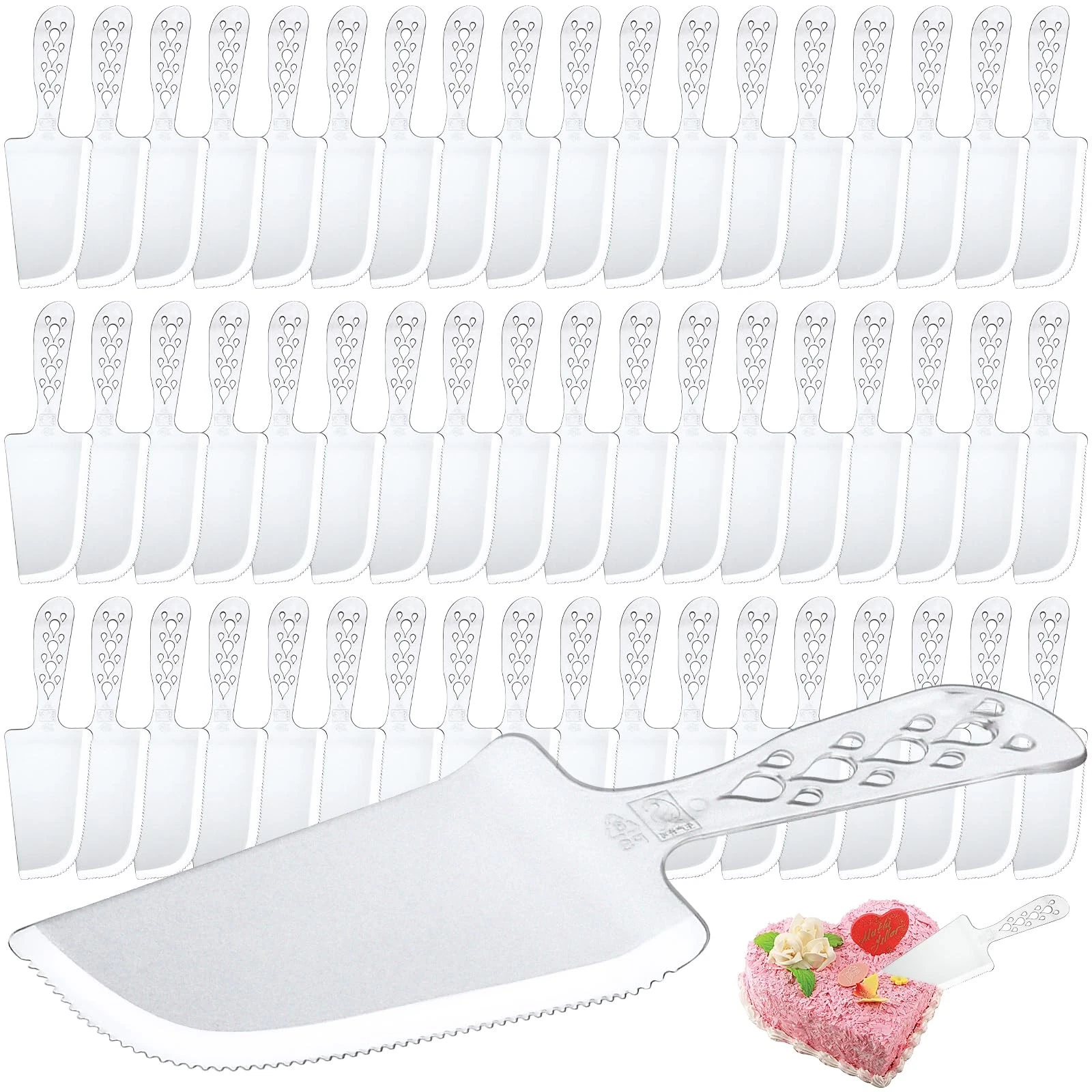 100 Pieces Disposable Plastic Cake Cutter, Disposable Clear Cake Cutter and S...