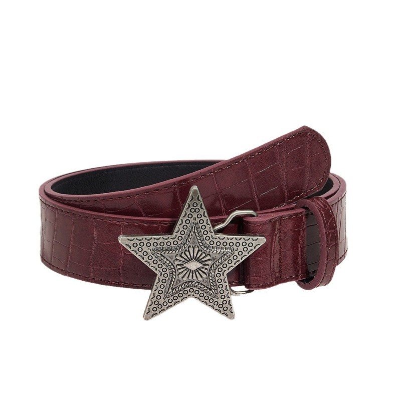 Red Cowgirl Belt with Star Buckle, Faux Leather, Adjustable Flimire Western Women Leather Belt with Star Buckle Vintage  main image 3