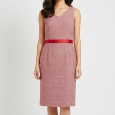 Talbots Red Tweed Belt Bow Sleeveless Sheath Dress Size 14W Career Preppy