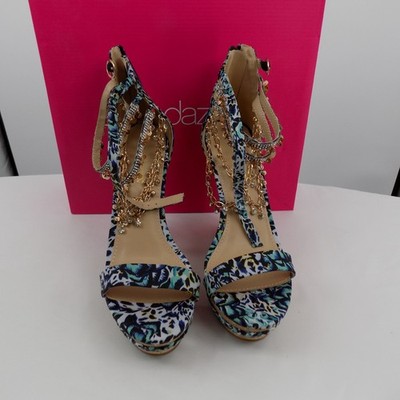 ShoeDazzle Pomeline Women Wedge Size 9.5 Abstract Print Embellished NWB