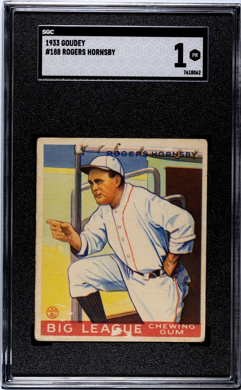 1933 GOUDEY ROGERS HORNSBY #188 SGC 1 view 1