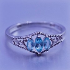 Size 8.25, vintage Sterling 925 silver handmade engagement ring with blue Cz