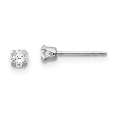 14k White Gold 3MM Cubic Zirconia Stud Earrings 0.24gm L-3mm, W-3mm