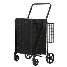 Folding Grocery Cart Heavy Duty Shopping Utility Cart w/Wheels Waterproof Liner