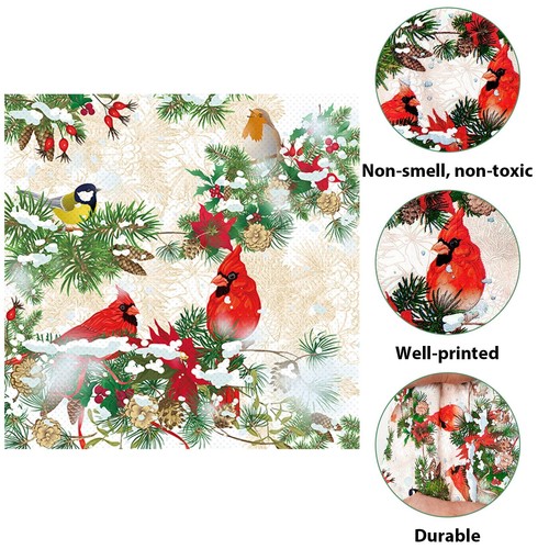 100pcs Christmas Cardinal Guest Napkins 3 Ply Disposable Paper Pack Red Cardi... - Picture 4 of 7