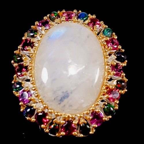 Fine Art 37 ct Natural Moonstone Ring 925 Sterling Silver Size 8.5 /R403883