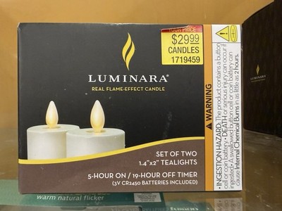 Luminara Tea Light Candles w/Timer Set of 2 Real-Flame Effect  1.4''x2'' NEW NoBox