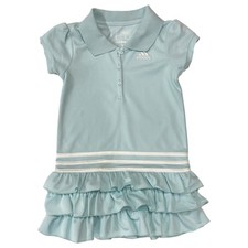 Adidas Girls Light Blue 3 Stripe Logo Print Ruffle Dress With Collar 4