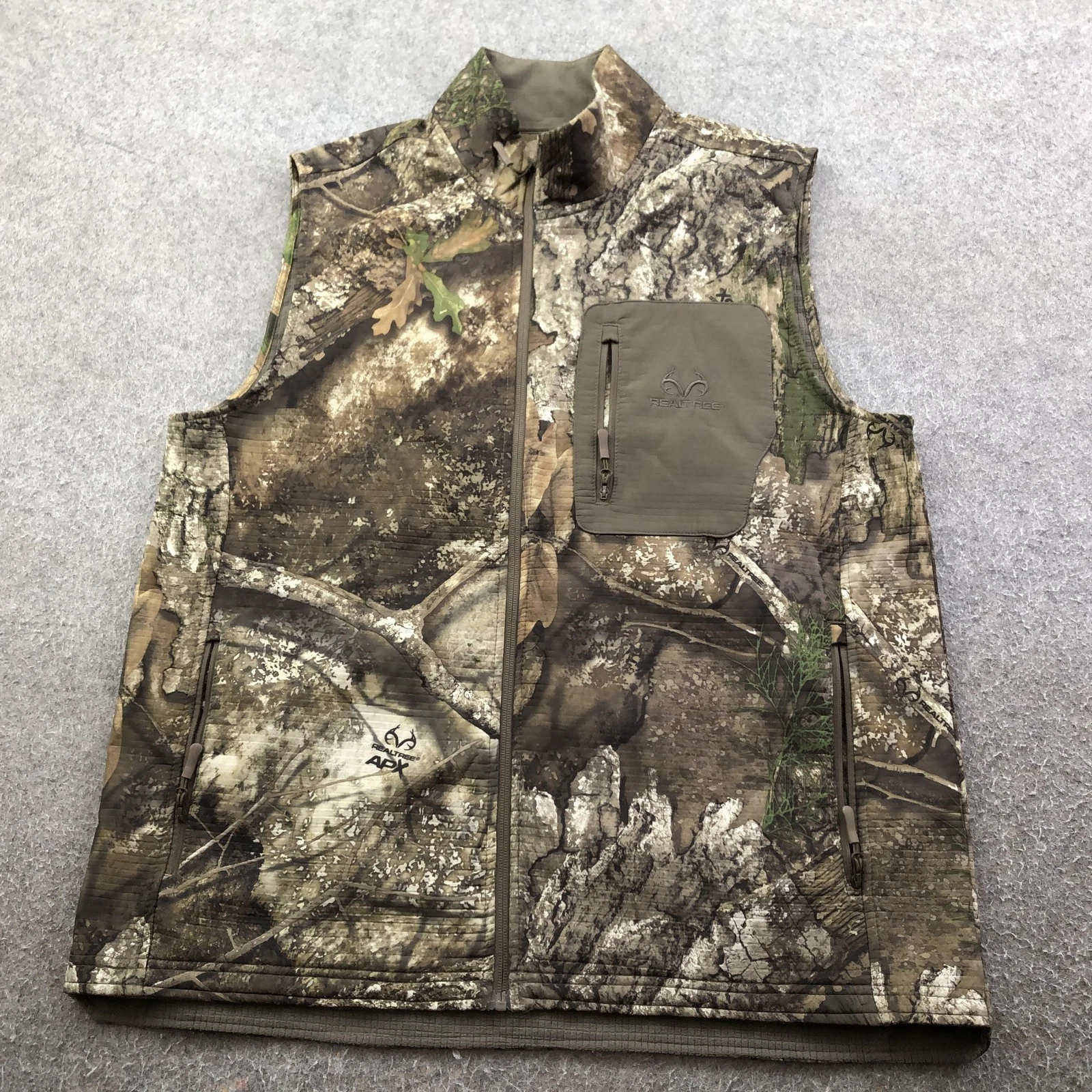 Realtree Vest Mens Large Brown Camo Quilted Softshell Full Zip Hunting Outdoor