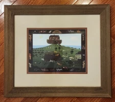 Vintage Noah's Ark Double Matted Framed Print, "Home Again" Naïve, Rustic Wood