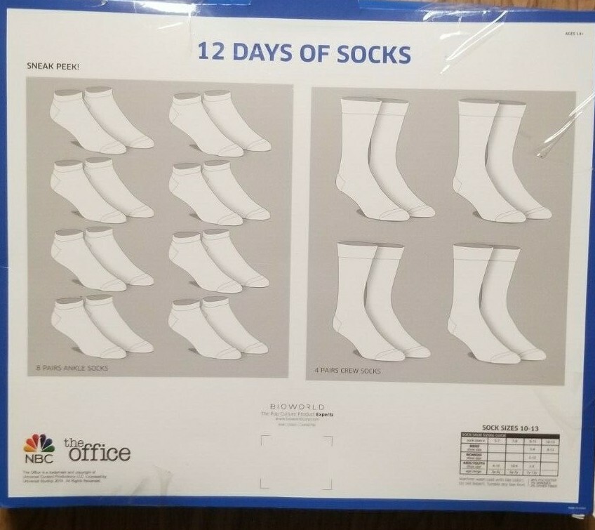 NBC The Office 12 Days of Crew & Ankle Socks NEW Shoe Size 10-13 Rare Dwight Jim