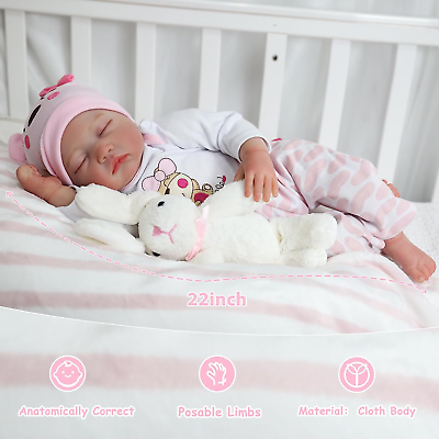 22 Inch Lovely Bebe Reborn Baby Doll Handmade Soft Touch Reborn Dolls For  Christmas Gifts (Cloth Body genderless)(Some Parts Send Random)