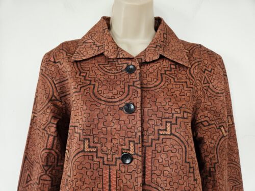 PERUVIAN CONNECTION Brown AZTEC Jacket M UK 12 Pima Cotton Blazer Coat POCKETS - Picture 2 of 24