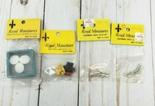 LOT OF 4  ROYAL MINIATURES DOLLHOUSE PHONES, 8 SPOONS, 1 BOX FAN NIP