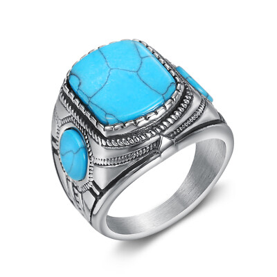 Fashion Personality Retro Turquoise Eagle Men's Stainless Steel Rings Size 7-15