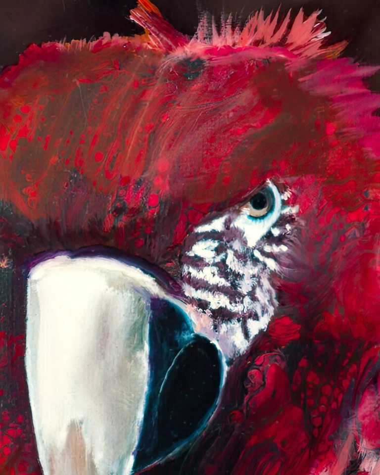 🔵 Greenwing macaw / Original Painting Bird Blue, Green, Red Love Art Decor - Image 3 of 4