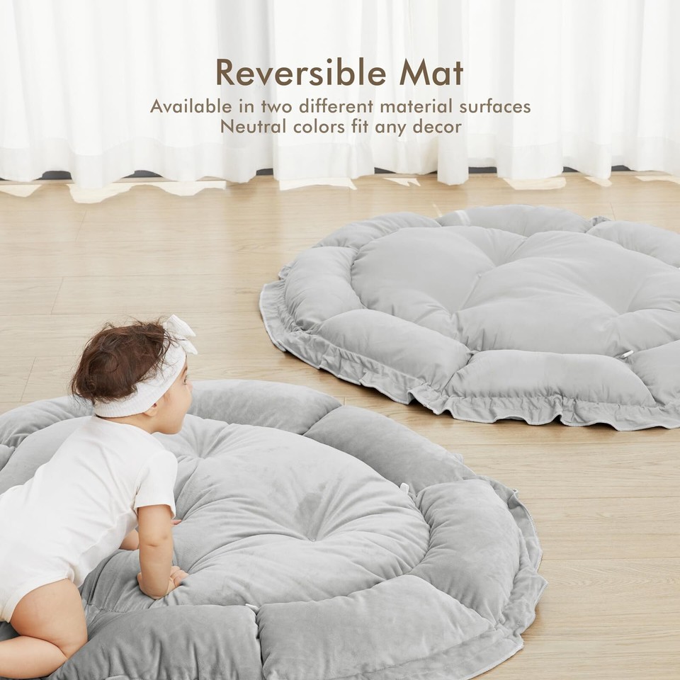 5 in 1 Baby Play Gym Mat, Reversible Tummy Time Mat with 5 Sensory Toys