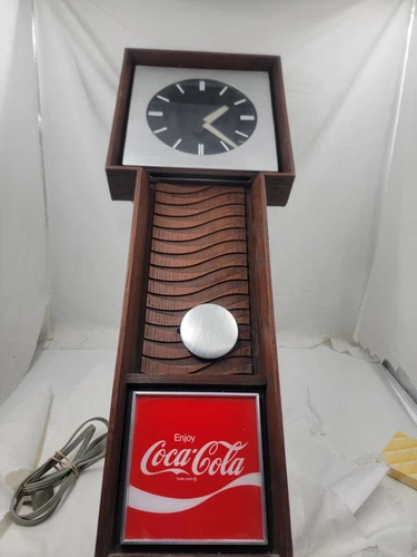 Vintage Mid Century Coca Cola Light Up Electric Motion Clock Benco 33" x 12"