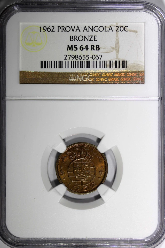 Angola Bronze 1962 20 Centavos PROVA Pattern NGC MS64 RB TOP GRADED KM# Pr58 (7) - Image 3 of 4