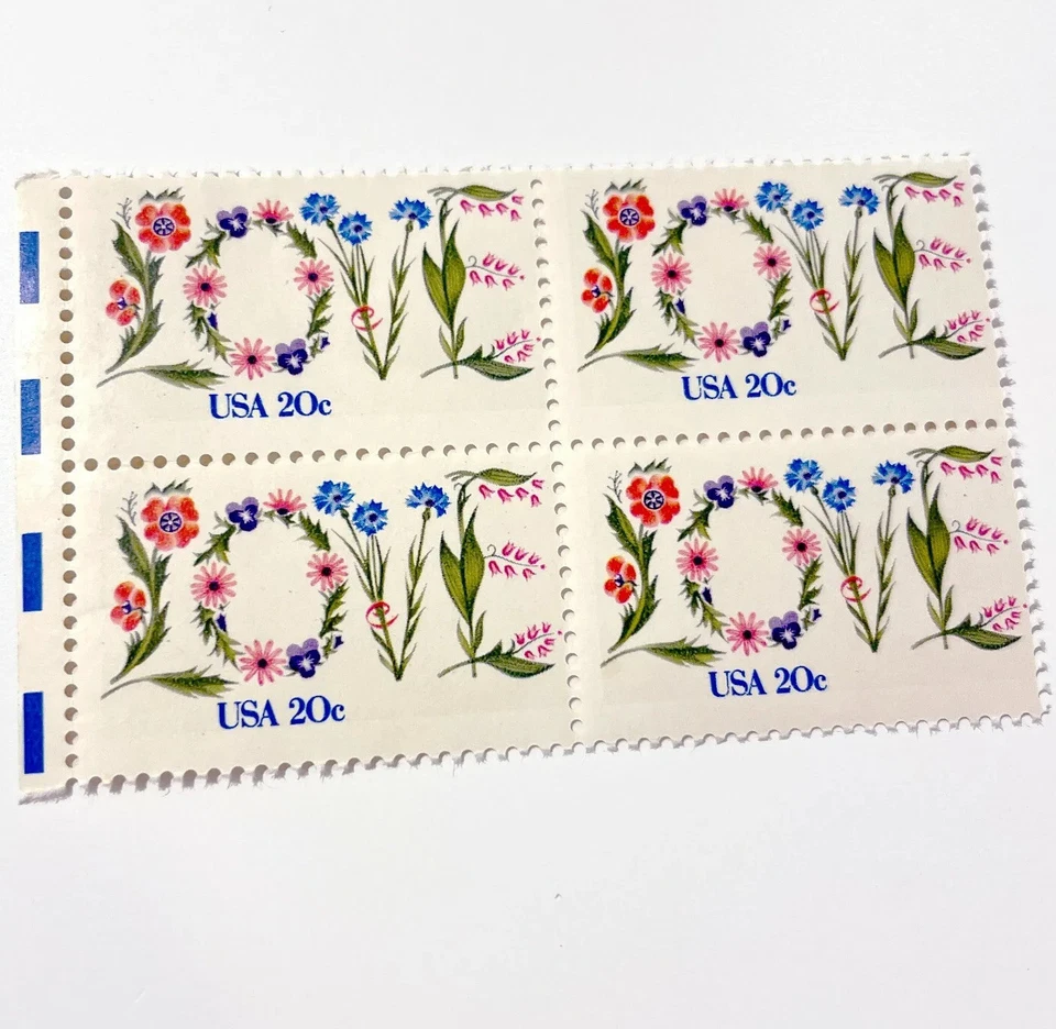 US #1951 LOVE WRITTEN IN FLOWERS 20c (1982) - Single Block of 4 Stamps, MNH - Image 2 of 3