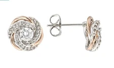 White Cubic Zirconia Rhodium And 18k Rose Gold Over Bronze Stud Earrings 1.17ctw