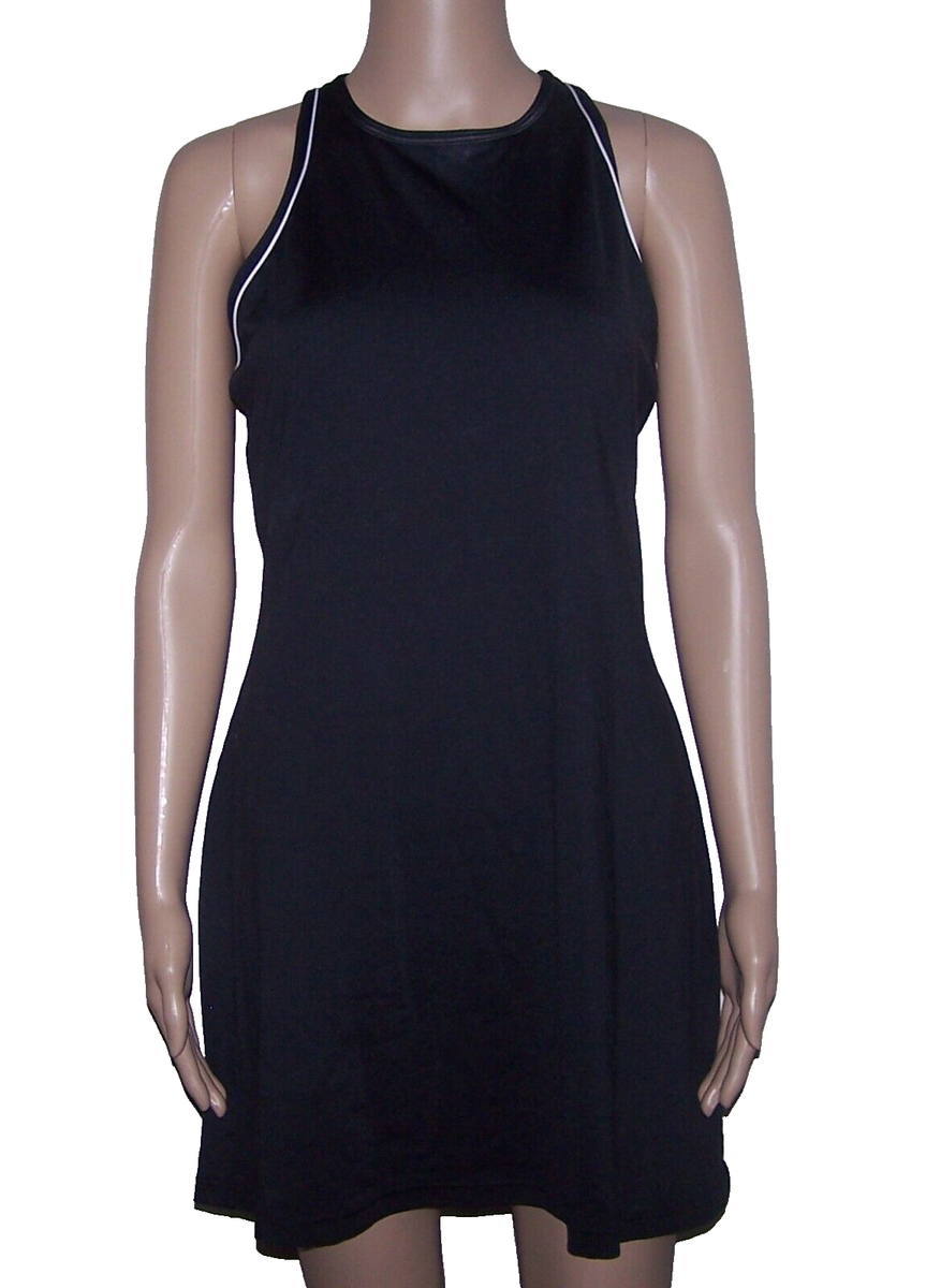 MARIKA Vintage Black w/White Trim Racerback Tennis Dress w/Built-in Bra L  10-12