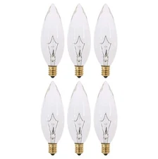 Pack of 6 Clear European Base E14 Torpedo Tip 120V Chandelier Bulbs - Straigh...
