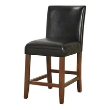 HomePop 24" Traditional Wood and Faux Leather Barstool in Black