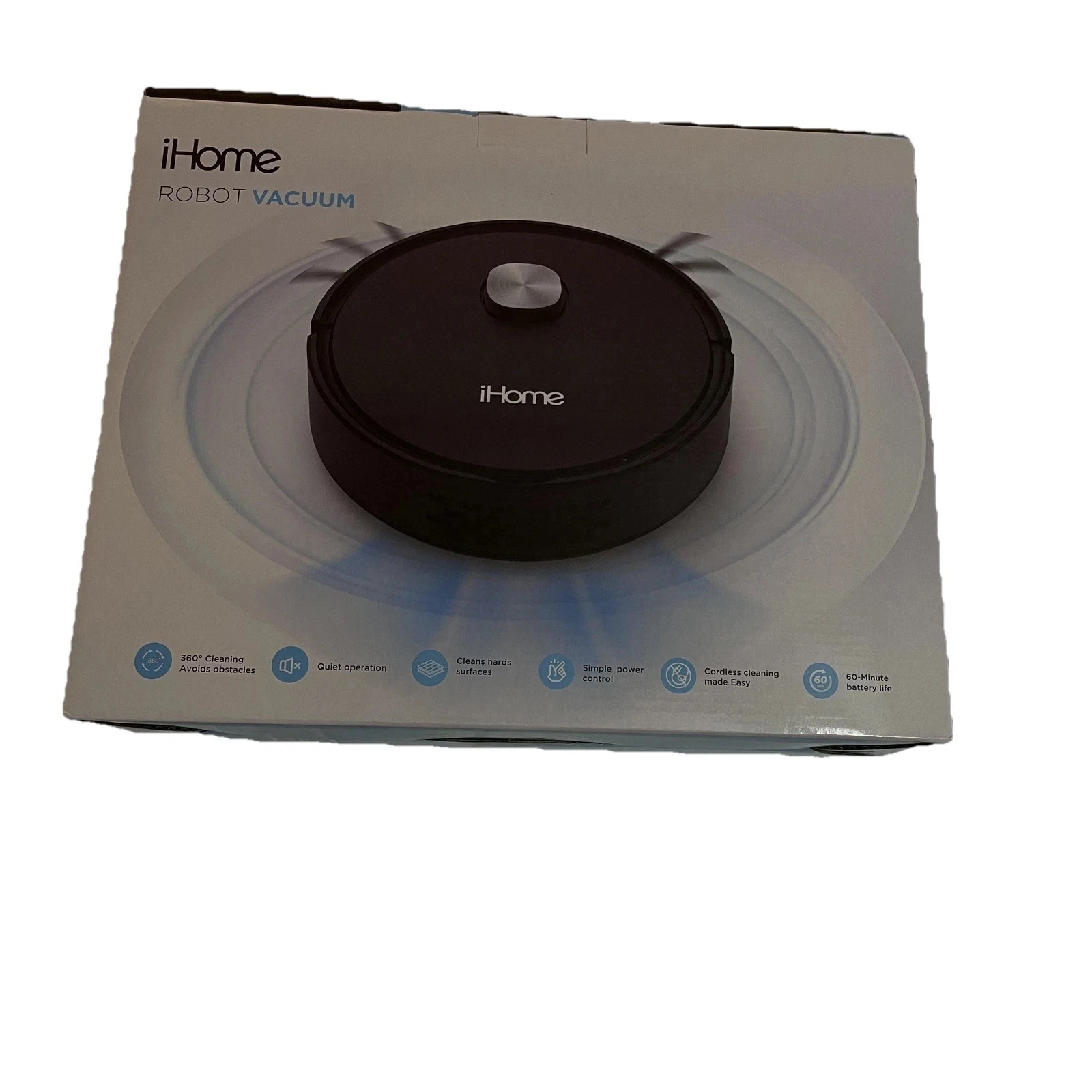 IHome Robot Vacuum Black Cordless Automatic Floor Cleaner Quiet 60 Min Battery