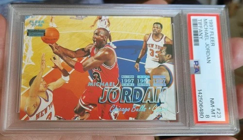 1997-98 FLEER MICHAEL JORDAN ULTRA-RARE TIFFANY COLLECTION PARALLEL CARD #23 PSA